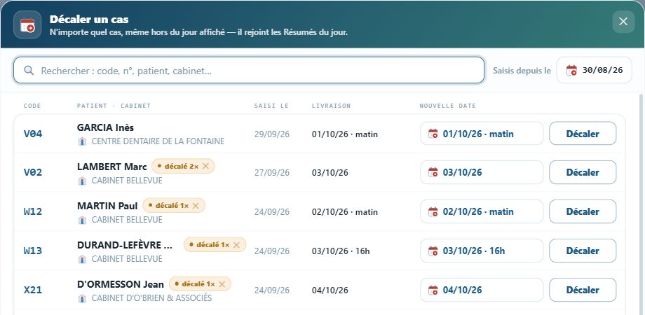 Décaler un cas : nouvelle date et message au cabinet