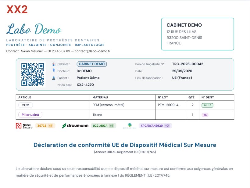 Un document de traçabilité avec sa référence unique